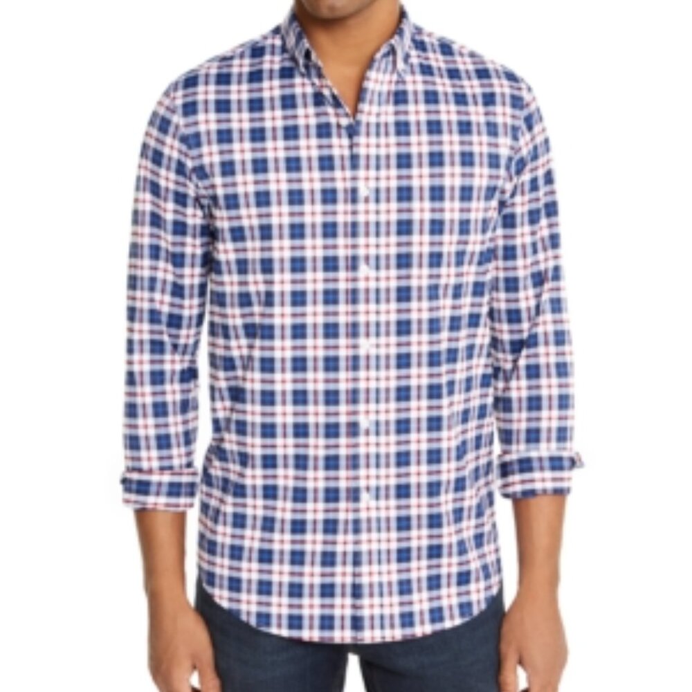 CLUBROOM Men's Blue Plaid Collared Button Down Shirt Small New With Tags